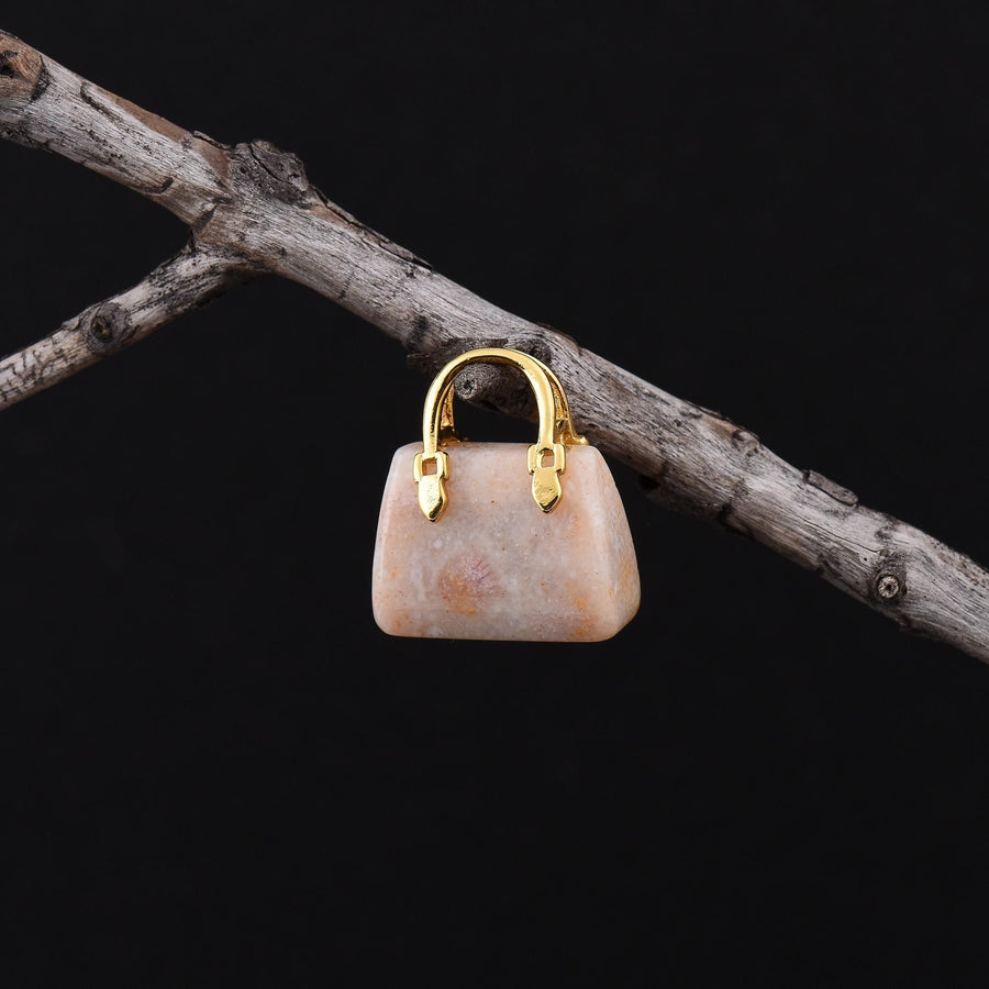 Hand Carved Natural Indonesian Fossil Coral Focal Pendant Bead Purse Miniature Handbag Style OP0624