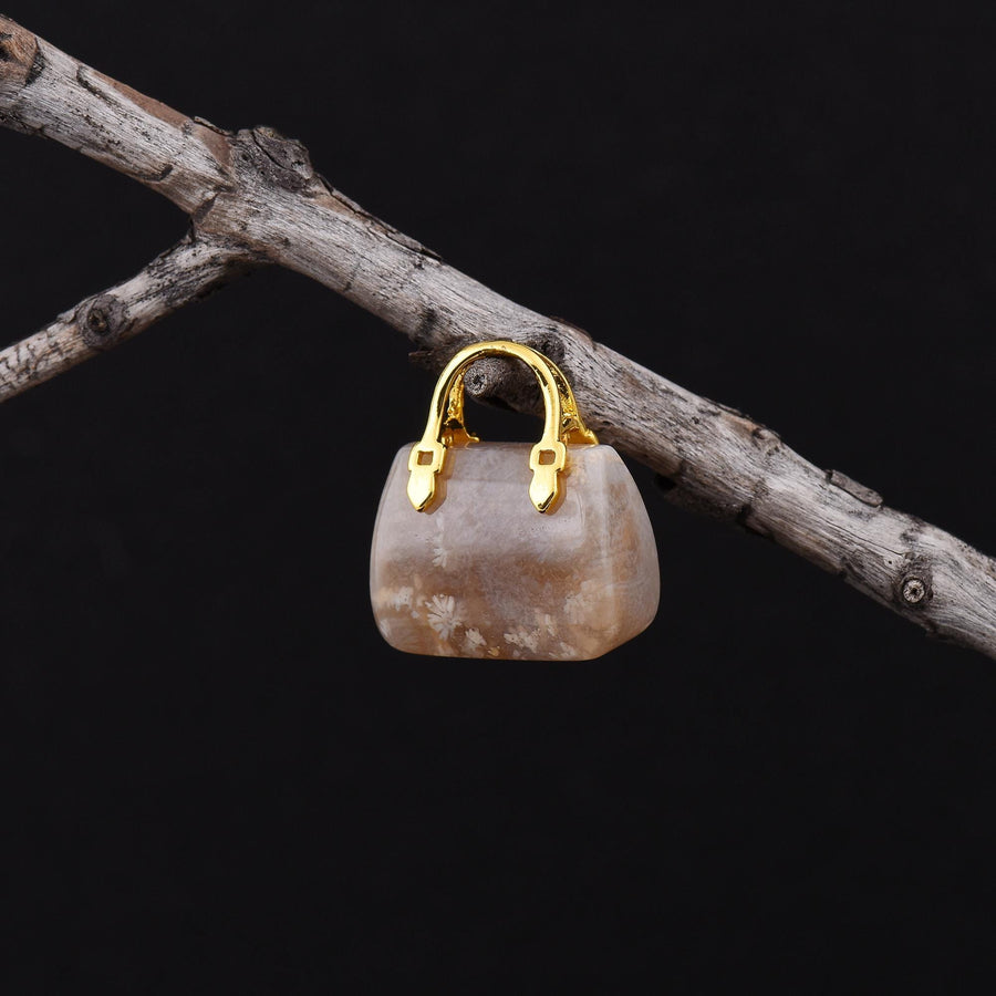 Hand Carved Natural Indonesian Fossil Coral Focal Pendant Bead Purse Miniature Handbag Style OP0630