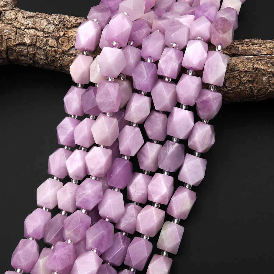 AAA Large Faceted Natural Kunzite Rectangle Nugget Beads 15.5" Strand