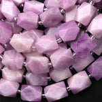 AAA Large Faceted Natural Kunzite Rectangle Nugget Beads 15.5" Strand