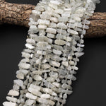 AAA Natural Creamy White Moonstone Beads Freeform Rectangle Spick Center Drilled Gemstone 15.5" Strand