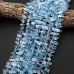 Natural Blue Aquamarine Freeform Rectangle Spike Center Drilled Beads 15.5" Strand