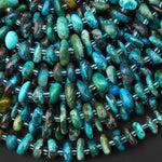 Natural Chrysocolla Azurite Freeform Rondelle Pebble Nugget Beads Gemstone From Arizona 15.5" Strand