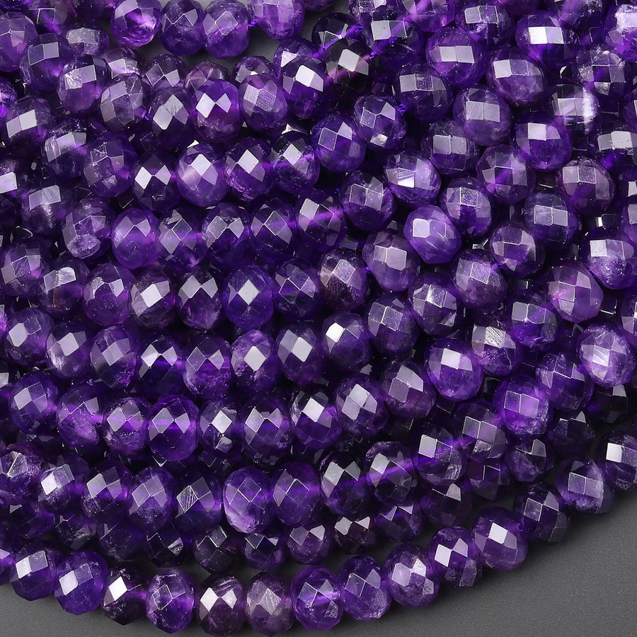 AAA Faceted Natural Amethyst 8x6mm Thick rondelle Beads 15.5" Strand
