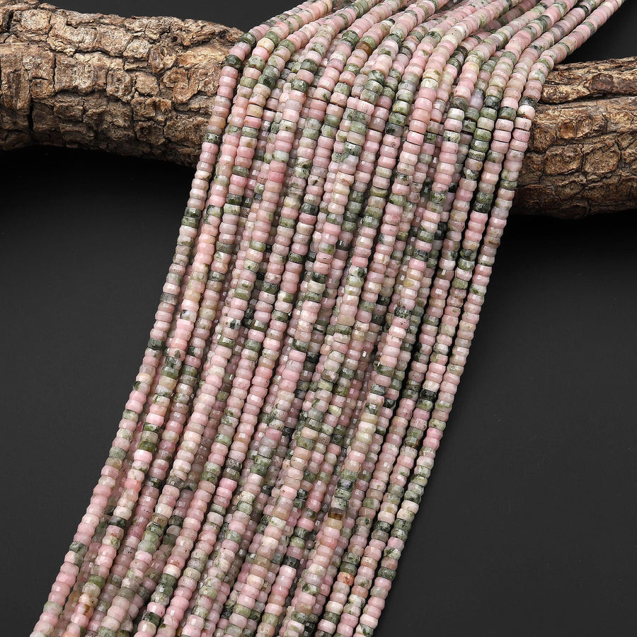 Rare Faceted Natural Nevada Lapis 4mm Heishi Rondelle Beads Pink Green Lapis From Nevada Native American Gemstone 15.5" Strand