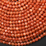 AAA Faceted Natural Fiery Orange Sunstone Round Beads 6mm Gemstone 15.5" Strand