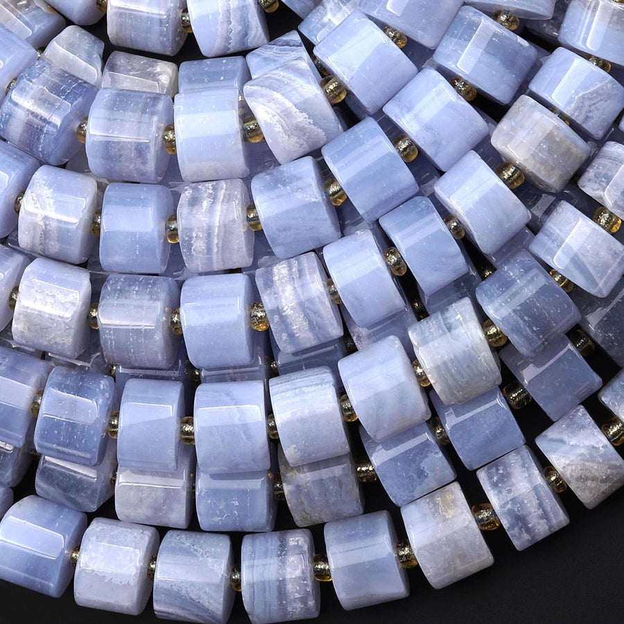 AAA Natural Blue Lace Agate Rondelle Wheel Short Cylinder 14mm Beads 15.5" Strand