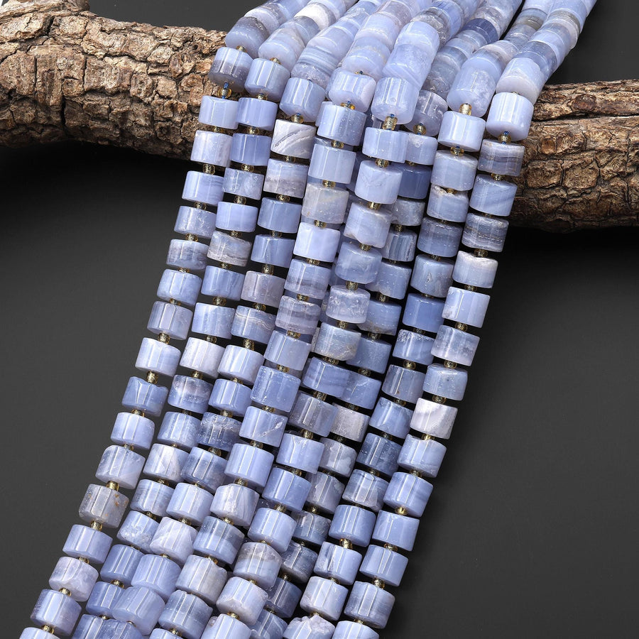 AAA Natural Blue Lace Agate Rondelle Wheel Short Cylinder 14mm Beads 15.5" Strand