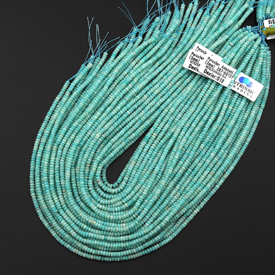 Natural Peruvian Amazonite Beads Smooth Polished Rondelle 3mm 15.5" Strand
