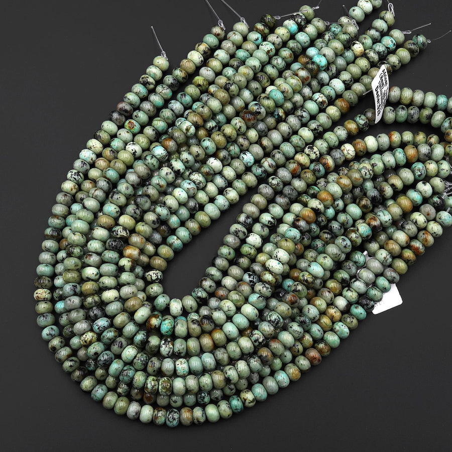 Natural African Turquoise 8mm Smooth Thick Rondelle Beads Soft Earthy Mint Green Gemstone 15.5" Strand