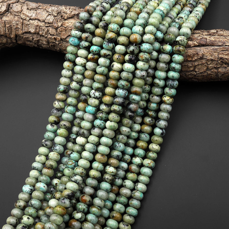 Natural African Turquoise 8mm Smooth Thick Rondelle Beads Soft Earthy Mint Green Gemstone 15.5" Strand