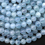 AAA Natural Blue Aquamarine 7mm 8mm 9mm 10mm Smooth Round Beads Real Genuine Gemstone Birthstone 15.5" Strand