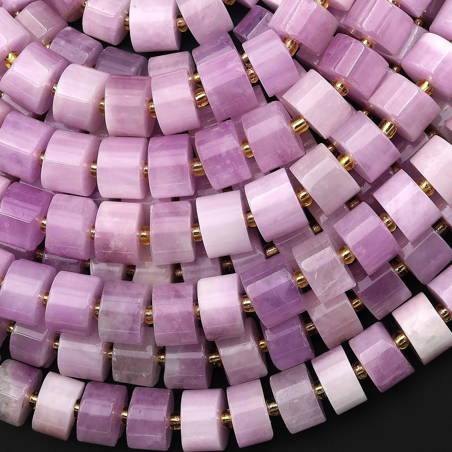 AAA Natural Kunzite Smooth Rondelle Wheel Beads Violet Purple Pink Gemstone 15.5" Strand