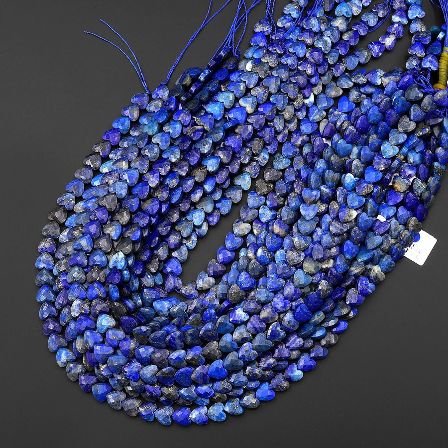 Natural Lapis Faceted Heart Beads 8mm Center Drilled Gemstone 15.5" Strand