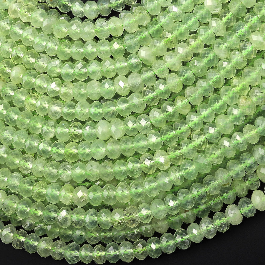 AAA Faceted Natural Green Prehnite Rondelle Beads 6mm 15.5" Strand