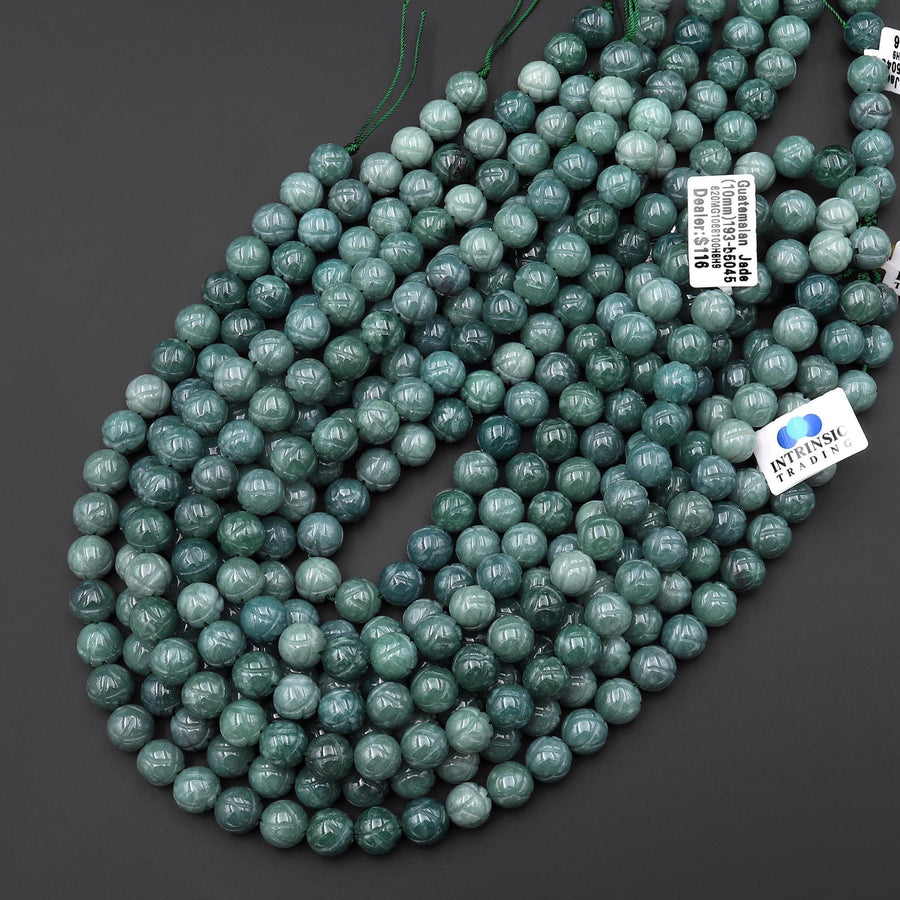 AAA Natural Guatemalan Jade Hand Carved Lotus Flower 10mm Round Beads 15.5" Strand