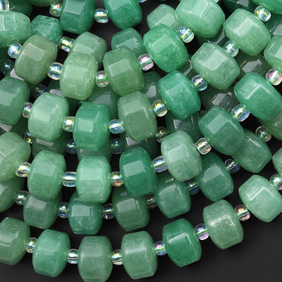 AAA Faceted Natural Green Aventurine 12mm Octagon Rondelle Wheel Beads 15.5" Strand