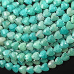 AAA Faceted Natural Peruvian Amazonite Carved Heart Beads 8mm Gemstone 15.5" Strand