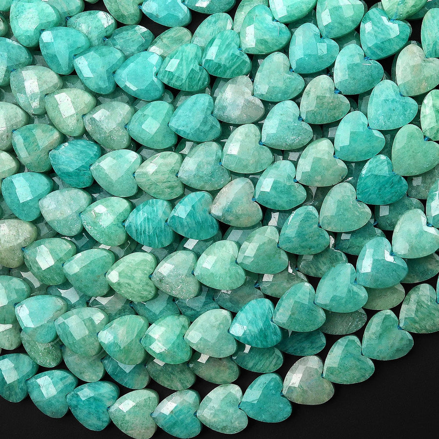 AAA Faceted Natural Peruvian Amazonite Carved Heart Beads 8mm Gemstone 15.5" Strand