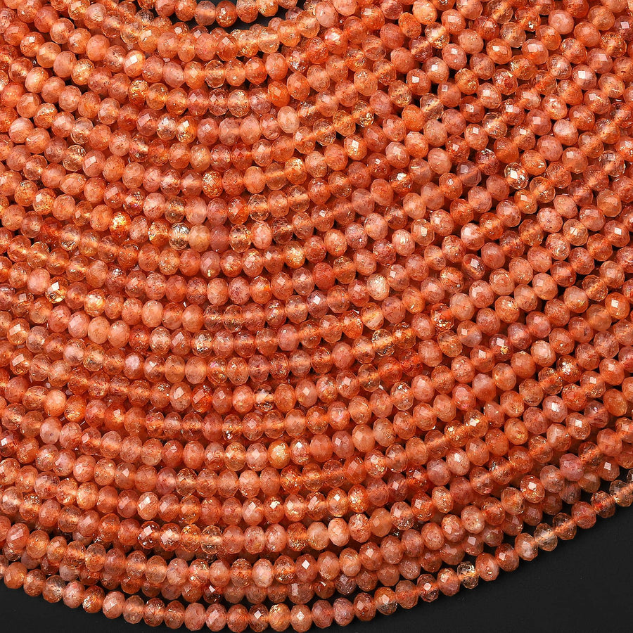 AAA Faceted Natural Fiery Orange Sunstone Rondelle Beads 4mm Gemstone 15.5" Strand b5059