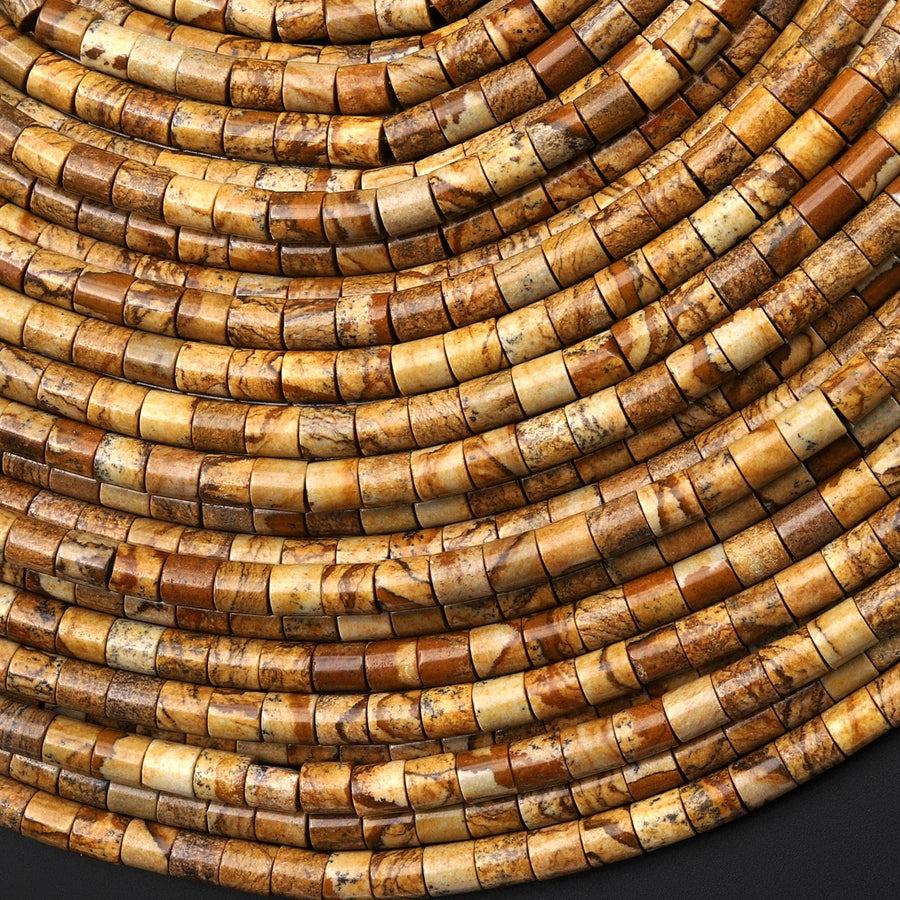 Natural Picture Jasper 4x4mm Tube Cylinder Beads 15" Strand