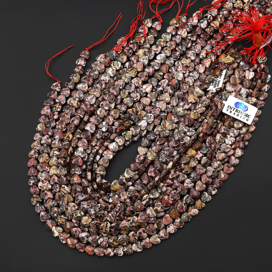AAA Faceted Natural Leopard Skin Jasper 8mm Heart Beads Gemstone 15.5" Strand
