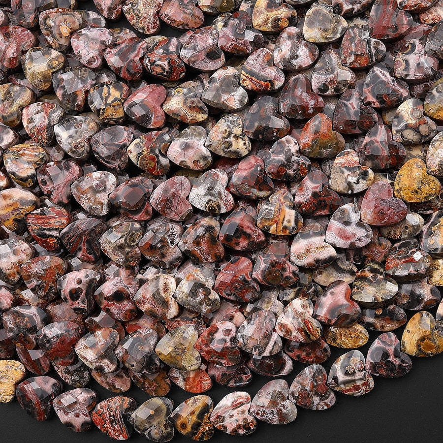 AAA Faceted Natural Leopard Skin Jasper 8mm Heart Beads Gemstone 15.5" Strand