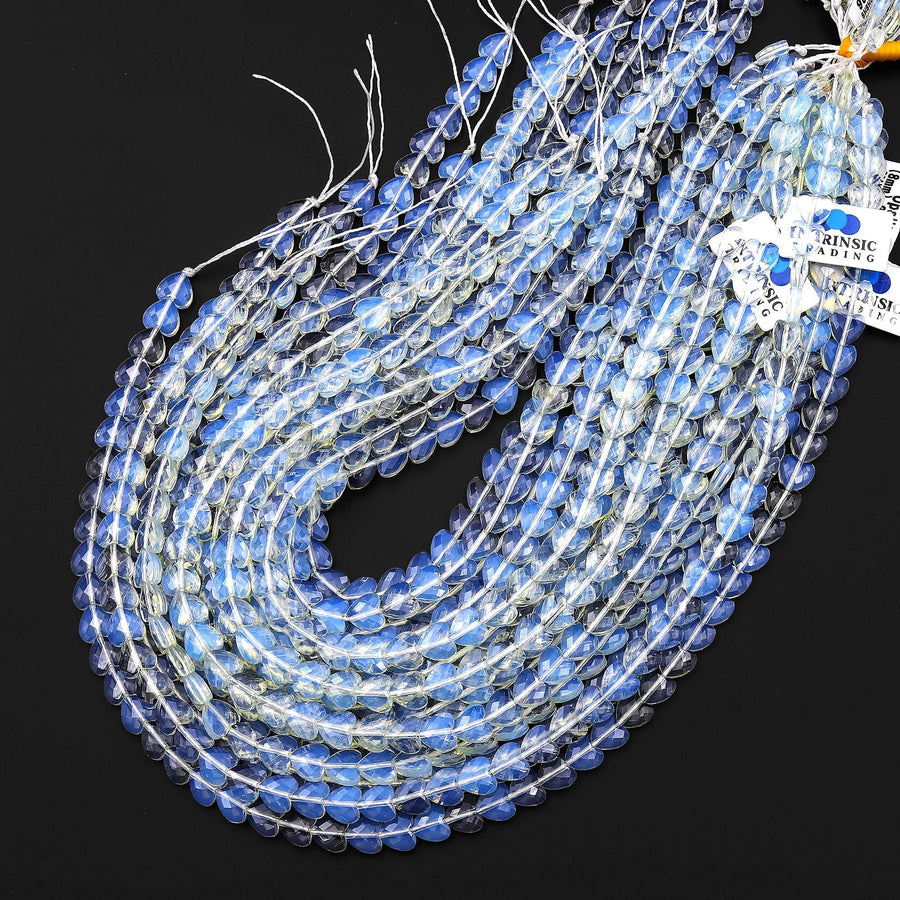 Faceted Opalite Heart Beads 8mm 15.5" Strand