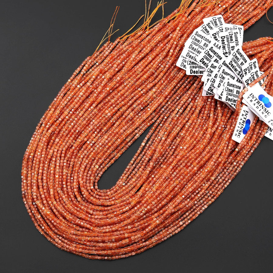 AAA Natural Sunstone Faceted 2mm Cube Gemstone Beads 15.5" Strand b5176