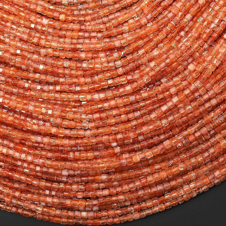 AAA Natural Sunstone Faceted 2mm Cube Gemstone Beads 15.5" Strand b5176