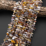 Natural Botswana Agate Beads Thin Sliced Freeform Spike Center Drilled Gemstone 15.5" Strand