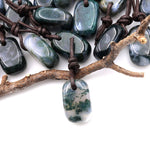 Natural Green Moss Agate Smooth Rectangle Nugget Pendant Focal Worry Stone Bead