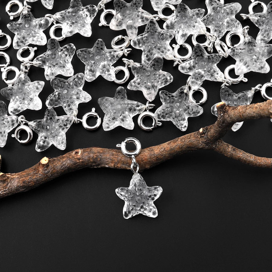 AAA Hand Carved Genuine Natural Rock Quartz Starfish Charm Pendant