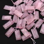 Natural Pink Rose Quartz Faceted Rectangle Title Earring Pair Drilled Gemstone Matched Beads