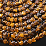 AAA Faceted Natural Tiger's Eye Carved Heart Beads 8mm Gemstone 15.5" Strand