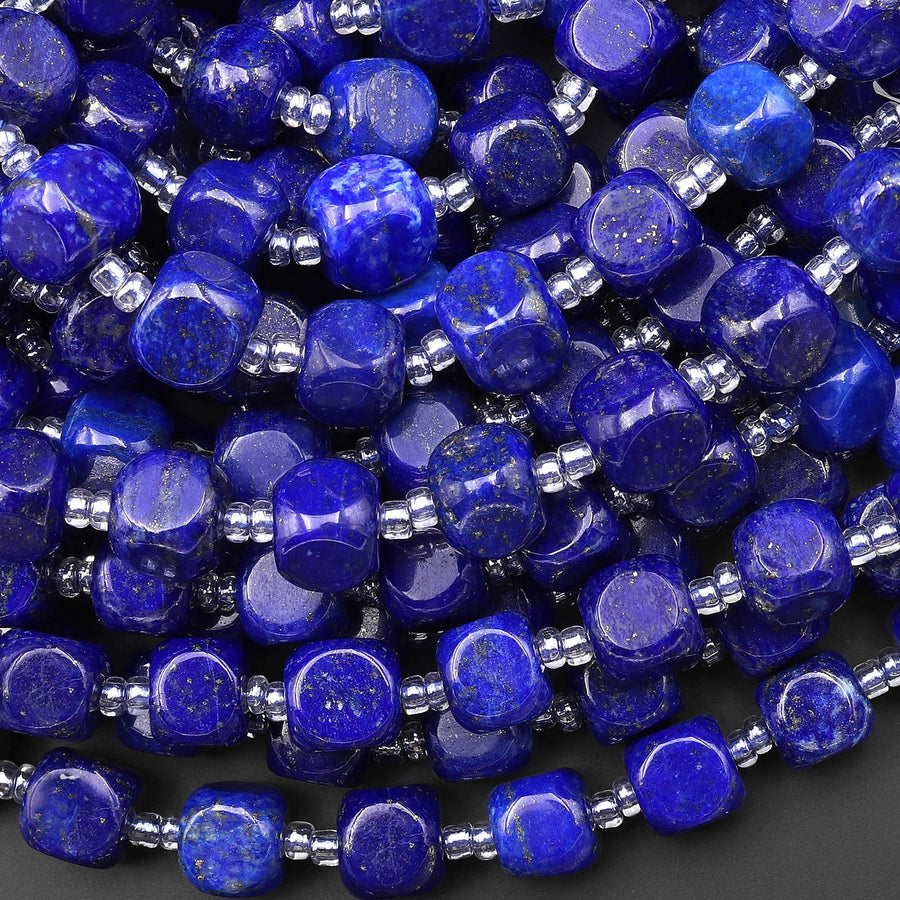 AAA Natural Blue Lapis Smooth Rounded Cube 8mm Beads Gemstone 15.5" Strand