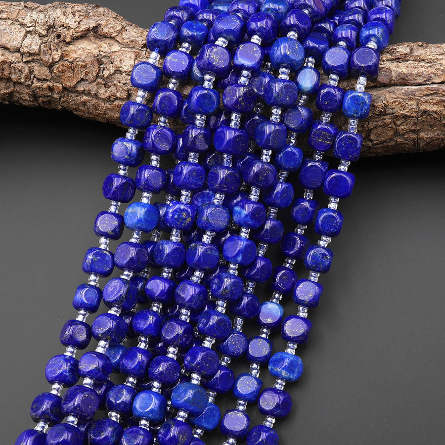 AAA Natural Blue Lapis Smooth Rounded Cube 8mm Beads Gemstone 15.5" Strand