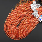 AAA Faceted Natural Fiery Orange Sunstone Lantern Rondelle Beads 4mm Gemstone 15.5" Strand