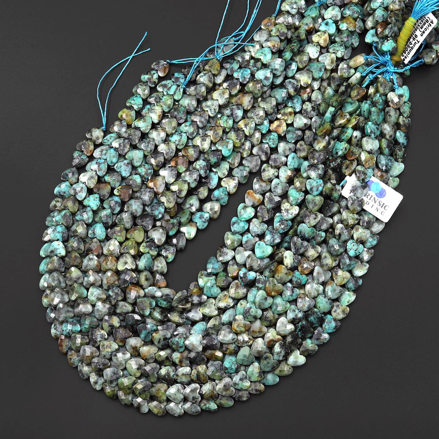 AAA Faceted Natural African Turquoise Carved Heart Beads 8mm Gemstone 15.5" Strand