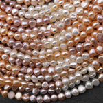 AAA Genuine Natural White Mauve Pink Peach Freshwater Pearl 5mm 6mm Rounded Button Nugget Ombre Beads 14" Strand