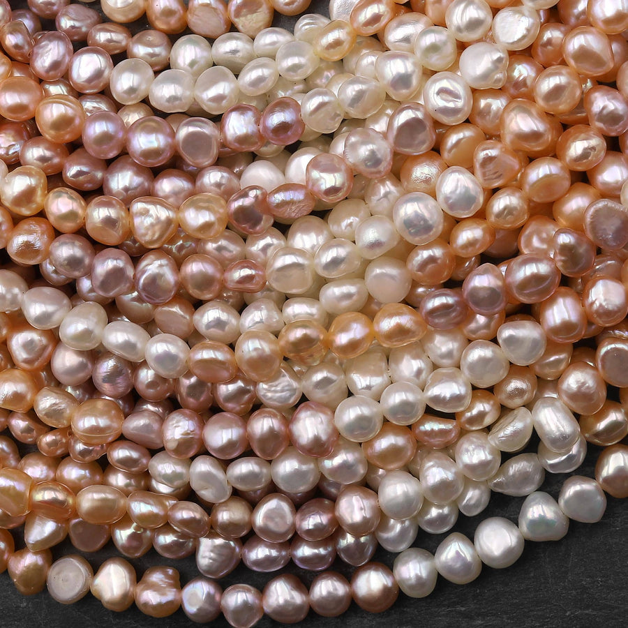 AAA Genuine Natural White Mauve Pink Peach Freshwater Pearl 5mm 6mm Rounded Button Nugget Ombre Beads 14" Strand