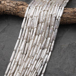 AAA Silky Smooth Natural White Biwa Thin Long Stick Pearl Freshwater 15.5" Strand