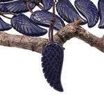 Hand Carved Blue Goldstone Angel Wing Pendant Bead Drilled Gemstone