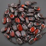 Natural African Bloodstone Smooth Rectangle Nugget Pendant Focal Worry Stone Bead
