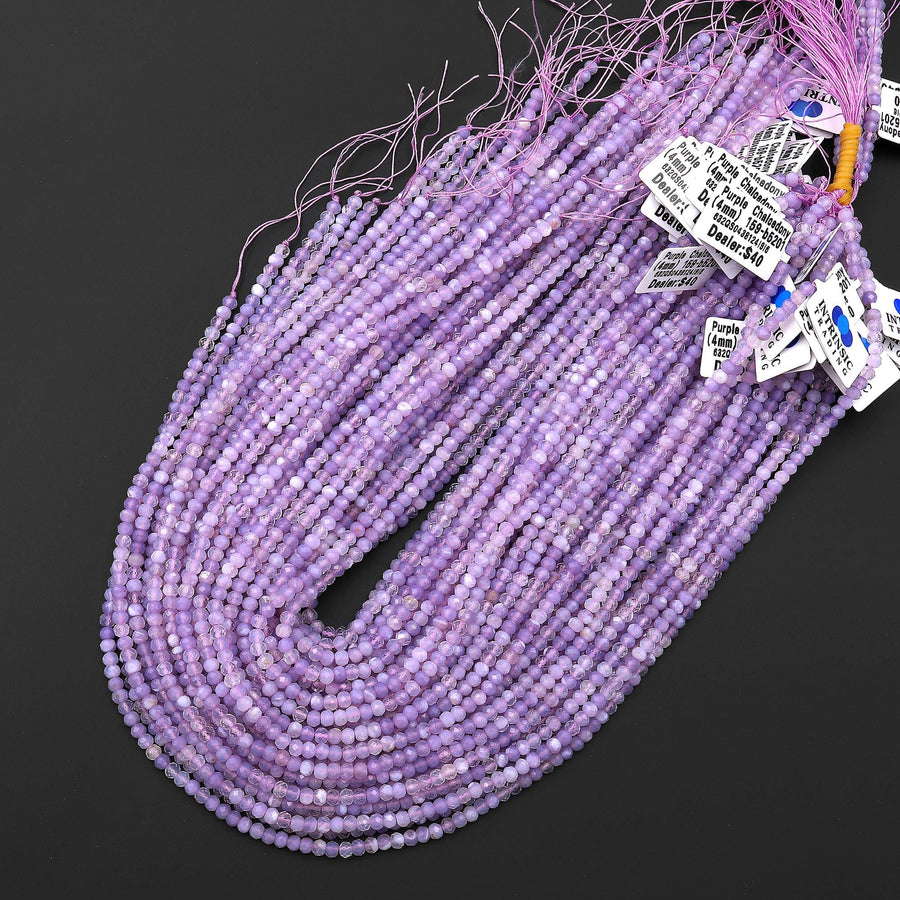 Rare Natural African Purple Opalized Chalcedony Faceted 4mm Rondelle Beads Gemstone 15.5" Strand
