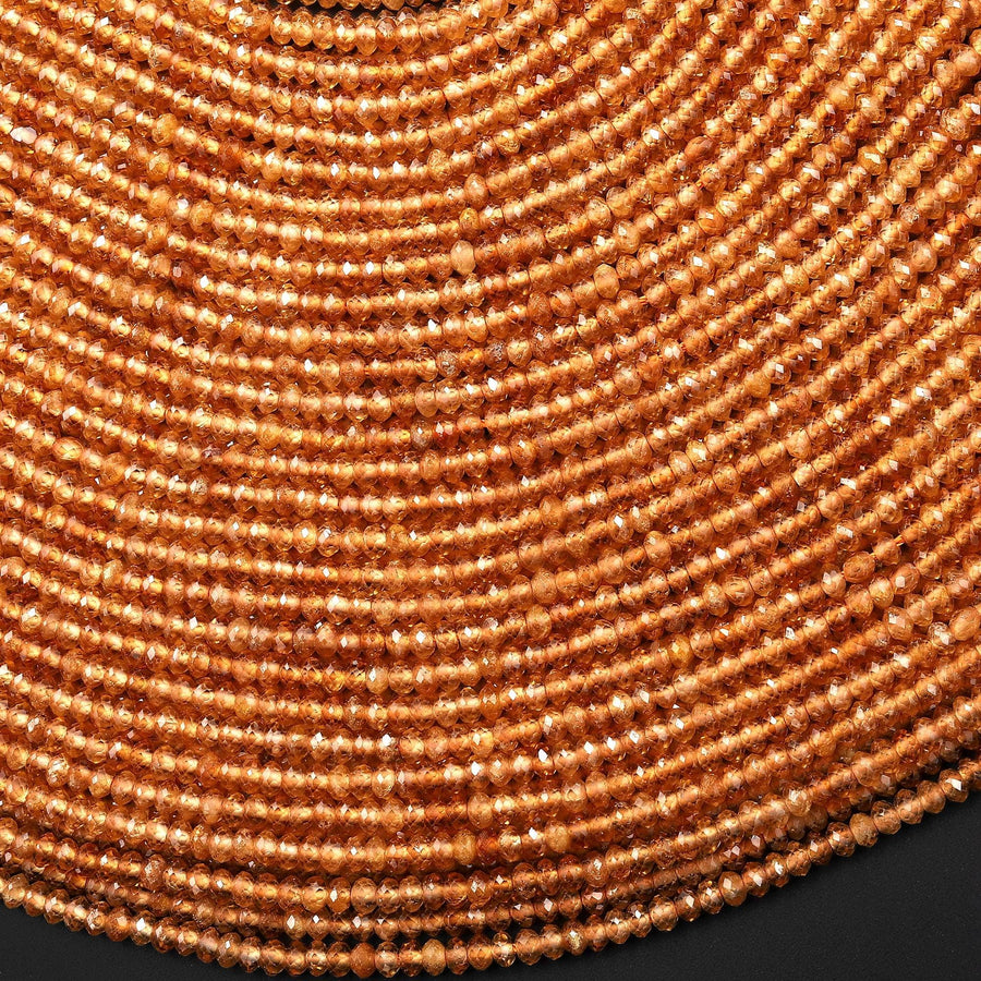 AAA Faceted Natural Golden Orange Hessonite Garnet 2mm Rondelle Beads 15.5" Strand