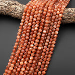 AAA Faceted Natural Fiery Orange Sunstone Round Beads 8mm Gemstone 15.5" Strand