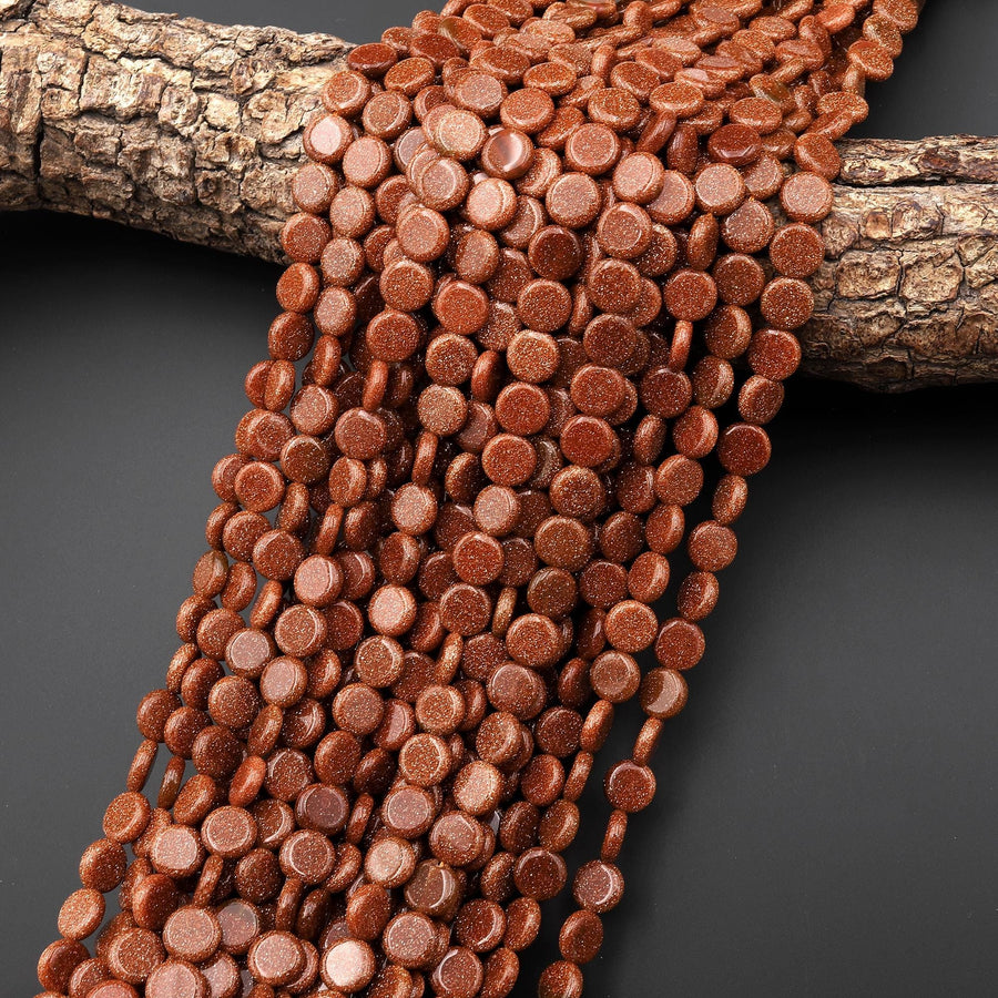 AAA Sparkling Gold Sandstone Aka Goldstone 8mm Smooth Round Beads 14.5" Strand