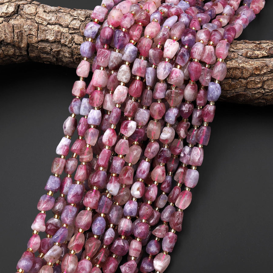 Natural Pink Tourmaline Freeform Pebble Nugget Beads Gemstone 15.5" Strand B5134