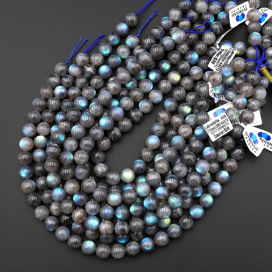 AAA Large Natural Labradorite 12mm 14mm 16mm 18mm Smooth Round Beads 15.5" Strand